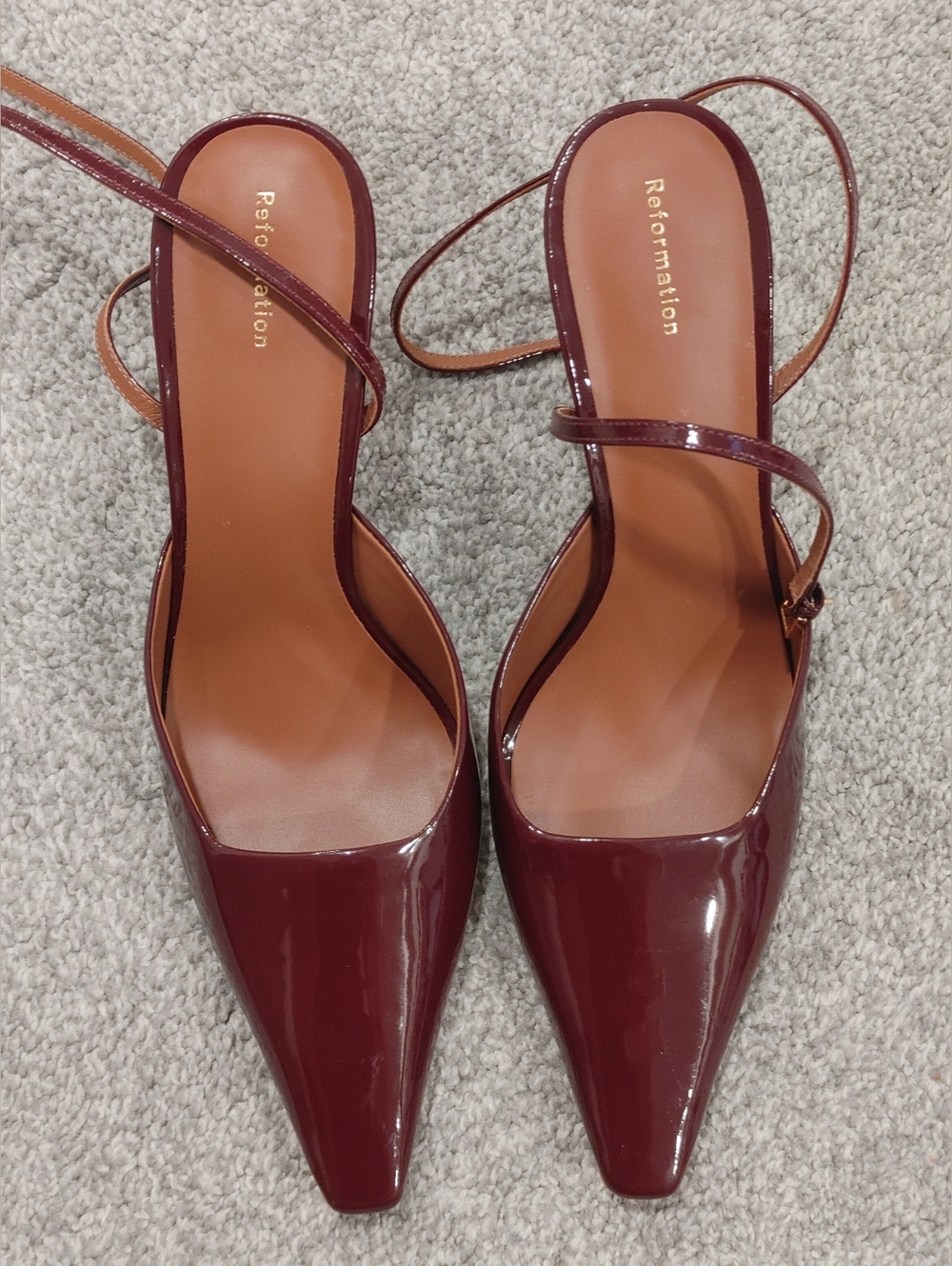 Reformation Natasha 75 Ankle-strap Mid Heel Pumps in Patent Burgundy Size 10 - Picture 9 of 13